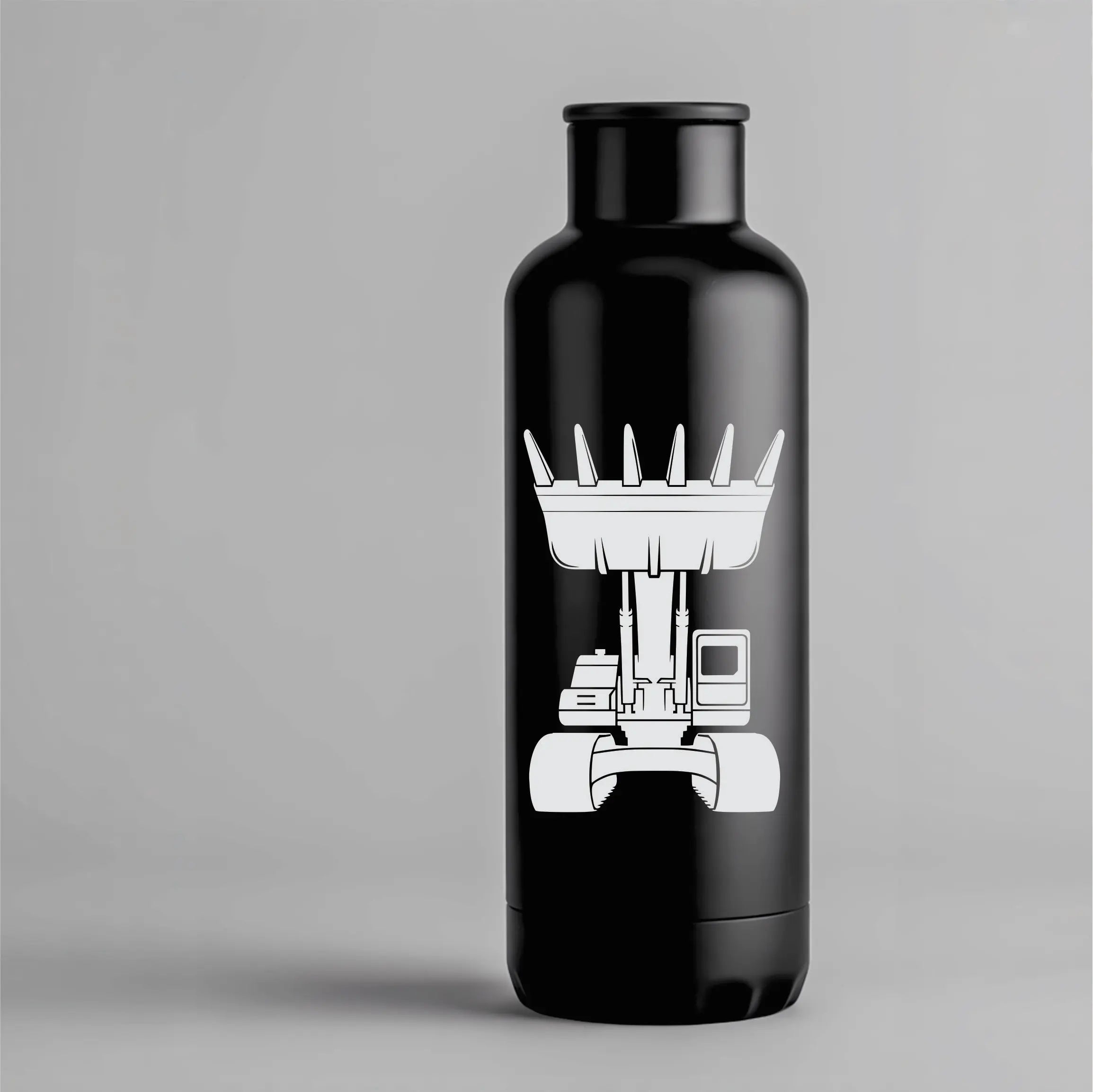 Excavator vinyl decal with bucket lifted like a crown, a tough construction sticker for work trucks, laptops and gear of excavator operators.