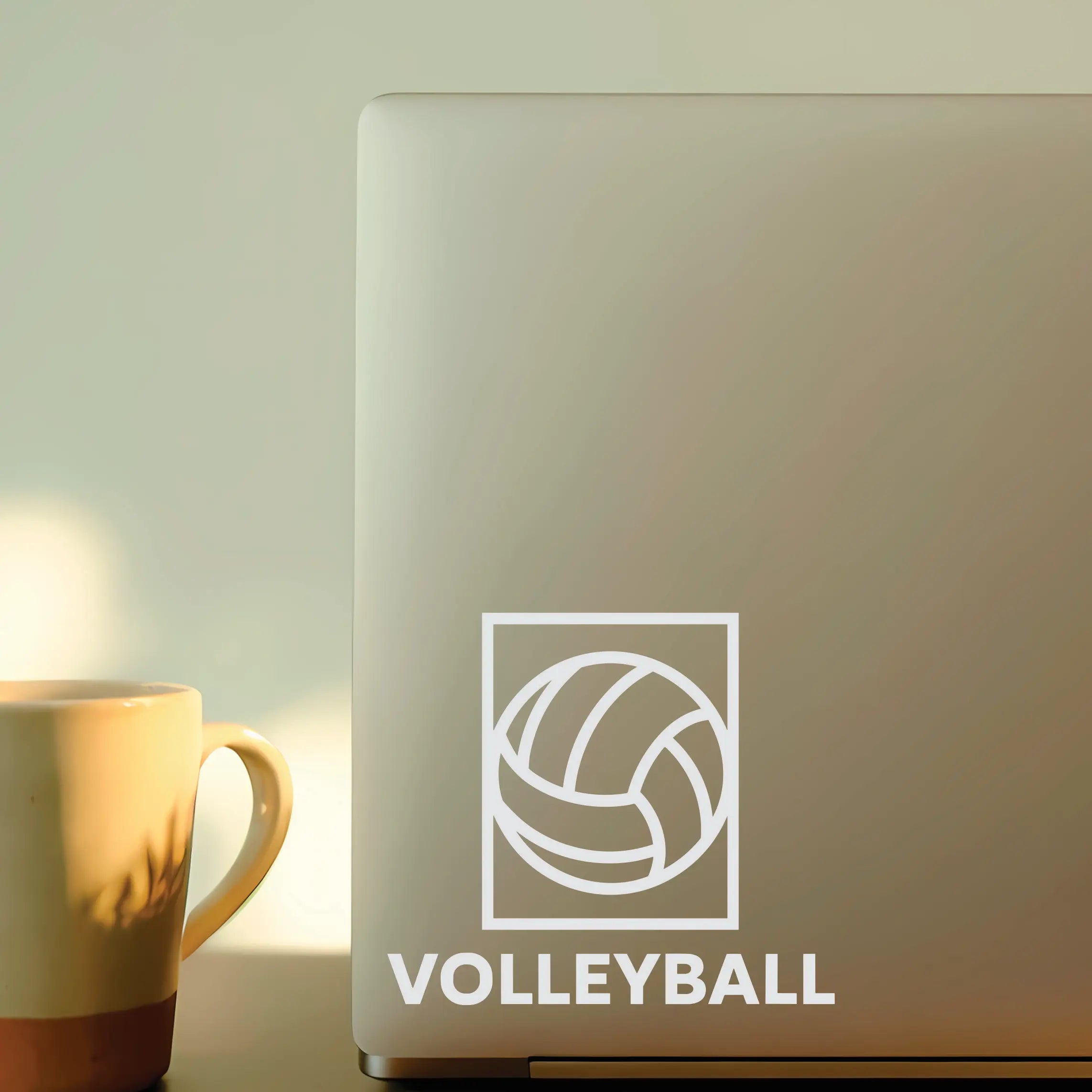 Square volleyball vinyl decal with a clean ball icon inside, a simple team sticker for car windows, laptops and drink bottles of players and coaches.