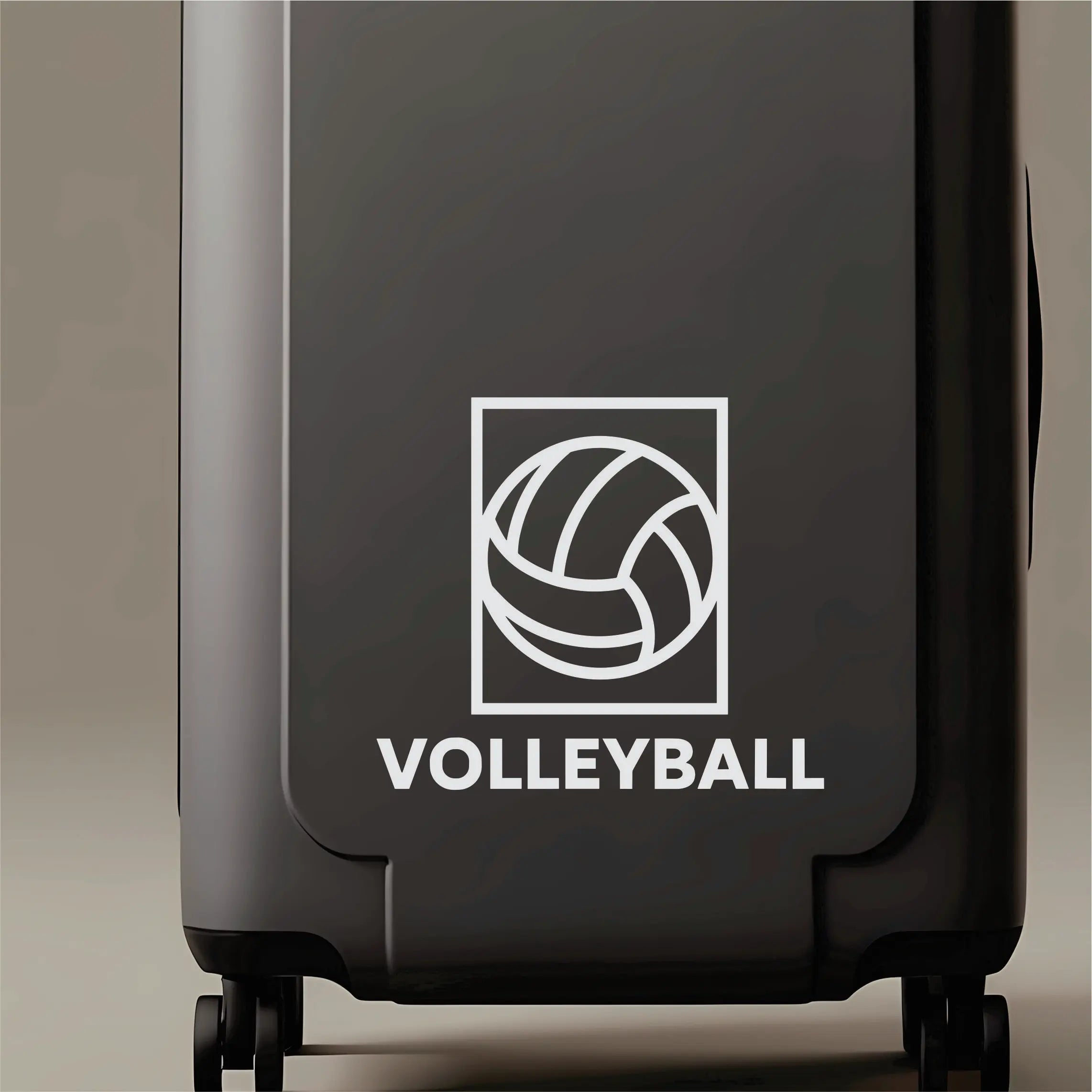 Minimal volleyball vinyl decal shown on laptop and tumbler, a tidy square badge sticker for club teams, school squads and gym parents.